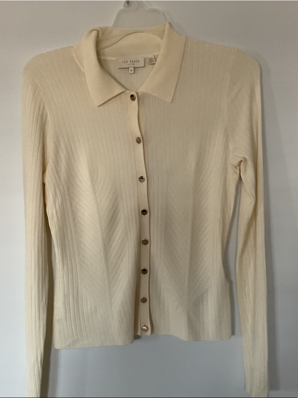Ted Baker Cream Ribbed Button-Down Polo Cardigan